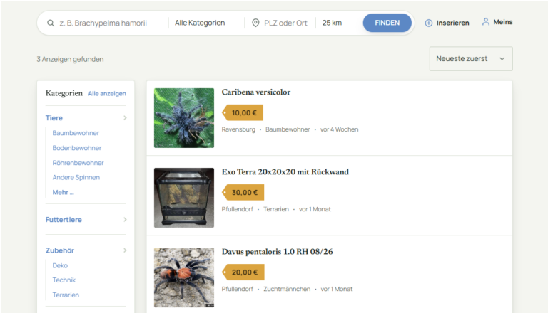 Vogelspinnen Kleinanzeigen Markt bei Vogelspinner.net